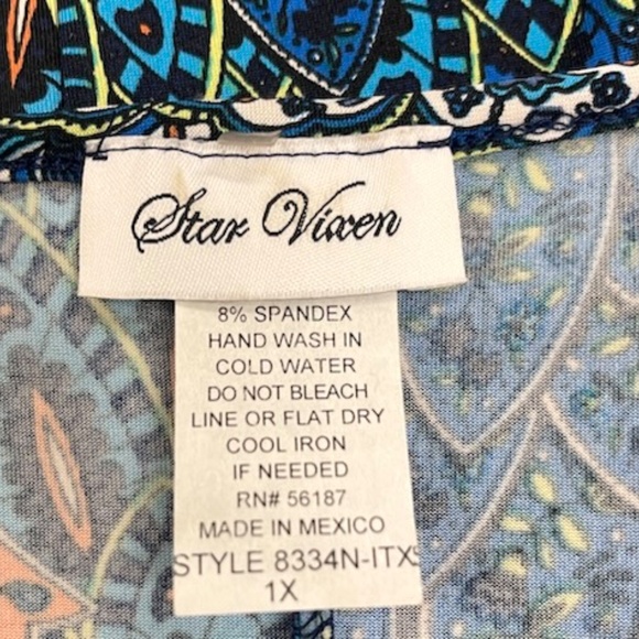 STAR VIXEN Royal Blue & Multicolor Scarf Point Top Blouse 1X - Picture 3 of 5